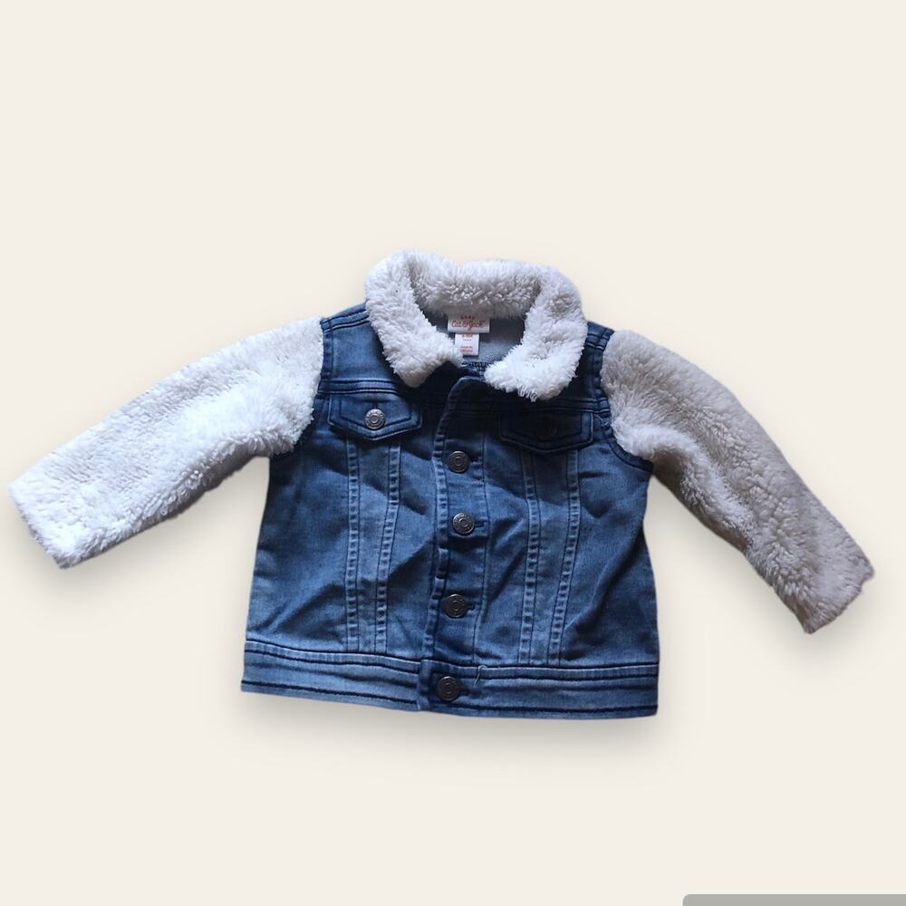 Cat & Jack Girls Raglan Denim Sherpa Button Up Jacket 6-9M